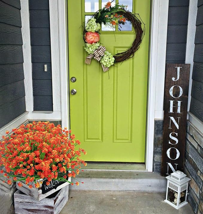 Ouddy Decor 12 Bundles Artificial Flowers for Outdoors UV Resistant Fake Plastic Plants Faux Greenery Stems for Spring Summer Indoor Garden Patio Window Box Kitchen Home Decor, Orange