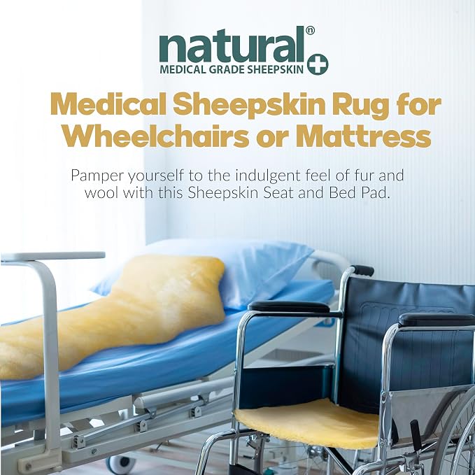 Natural Sheepskin for Bed Sores and Skin Irritation | Auckland 100% Real Medical Sheepskins with Non-Slip Back for Pain Relief and Discomfort, Wool Seat Pad, Natural, 24 in. x 72 in.