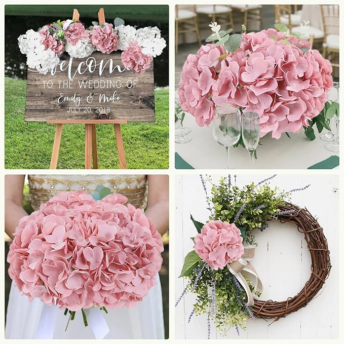 AVIVIHO 65pcs Fake Flowers Dusty Pink Hydrangea Artificial Flowers Bulk (Not Squished, No Steaming Need) Silk Flowers with Stems for Wedding Decor,Home,Baby Shower,Table Centerpieces Decoration