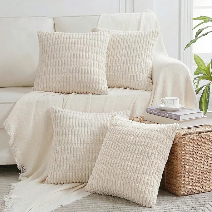 Fancy Homi 4 Packs Decorative Throw Pillow Covers for Living Room Couch Bed, Modern Farmhouse Boho Home Décor Accent Cushion Case, 24" x 24" (Pack of 4), Cream