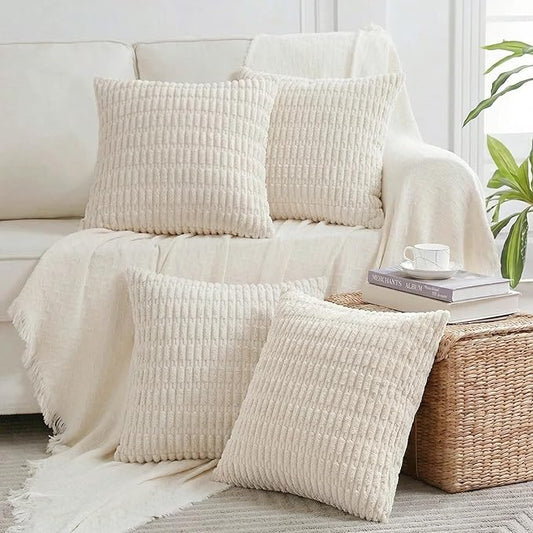 Fancy Homi 4 Packs Decorative Throw Pillow Covers for Living Room Couch Bed, Modern Farmhouse Boho Home Décor Accent Cushion Case, 24" x 24" (Pack of 4), Cream