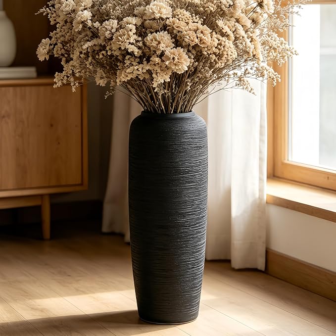 Large Rustic Ceramic Black Vase,19.7 Inch Tall Pottery Farmhouse Decor Floor Vase Vintage Flower Vases for Home Living Room Entryway Table Centerpiece Decor,Terracotta Vases,Wedding Gift
