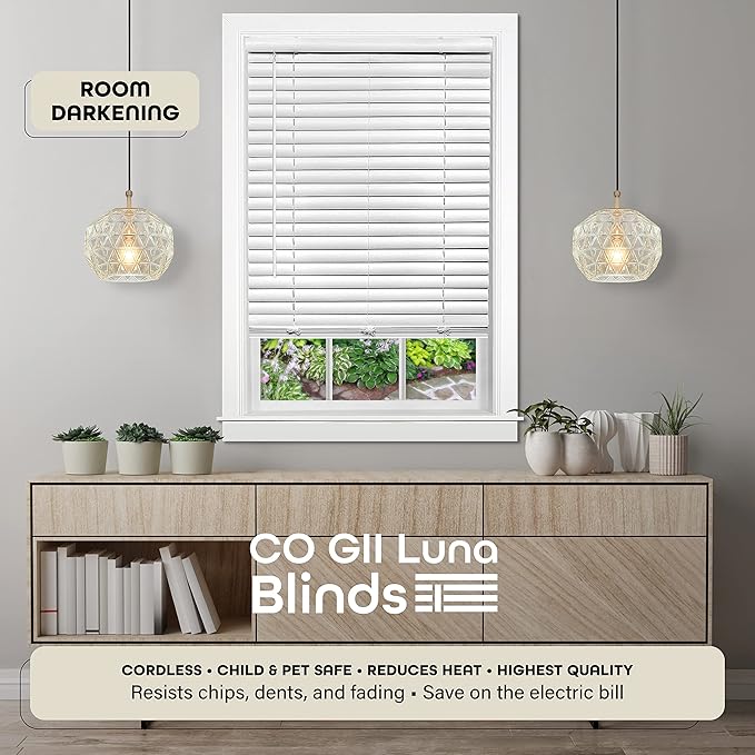 Cordless Room Darkening Venetian Blind - 27 Inch Width, 64 Inch Length, 2" Vinyl Slat Size - White - GII Luna Light Filtering Horizontal Mini Windows Blinds for Interior by Achim Home Decor