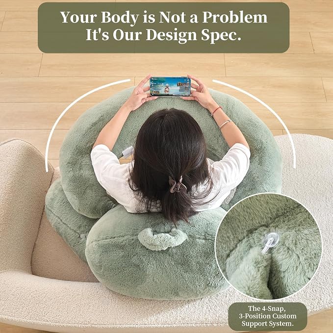 19" Reading Pillow for Bed,U Shaped Arm & Elbow Support,Green Faux Fur | Backrest Supports Back,U Shaped Lap Pillow Cushions Arms,Elbows & Wrists,Plush Faux Fur for Reading,Gaming,Watching TV