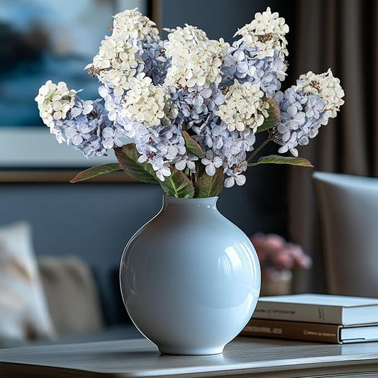 Ttranewsoo Hydrangea Artificial Flowers,Fall Hydrangeas Artificial Flowers,Blue Fake Fall Dried Hydrangea Flowers Decoration,Faux Silk Flower with Stems Winter Decor(Blue 24" 8pcs) Without Vase