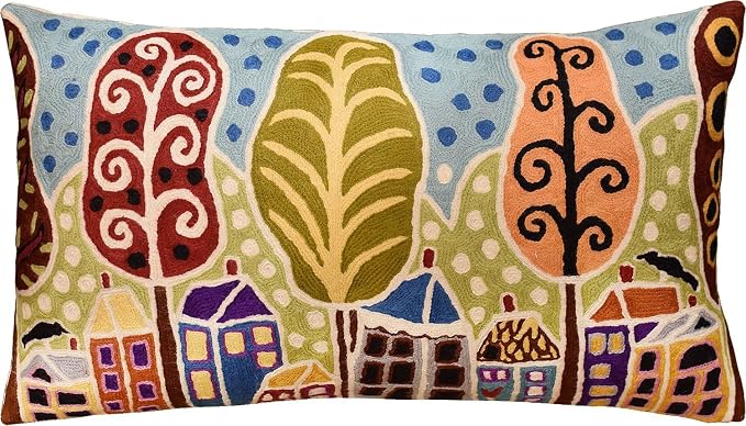 Lumbar Gold Plant Floral Pillow Cover Karla Gerard Flower Leaf Pillowcase Floral Couch Cushion Chair Kids Room Pillowsham Botanical Pattern Hand Embroidered Wool Size 14x24