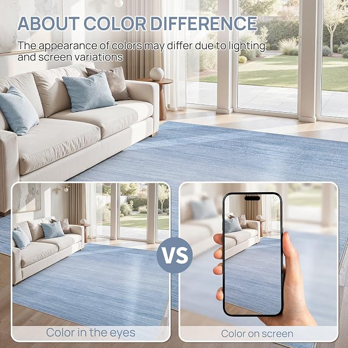 UERMEI 6x9 Washable Area Rug - Neutral Modern Abstract Living Room Rugs, Non-Slip Soft Large Indoor Floor Carpet for Bedroom Home Office & Under Dining Table Decor, Blue