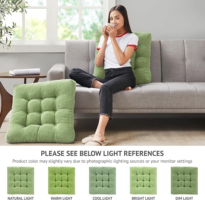 Degrees of Comfort Floor Cushion 6 Pack for Meditation, Home Office & Yoga Studio – Corduroy Soft Seating Set, 22 Inch, High-Density Foam, Square Shape, Green