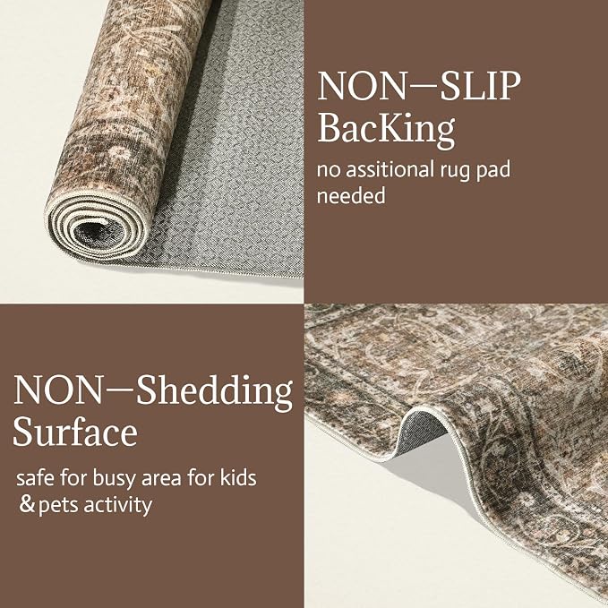 Washable Rugs for Living Room: 8x10 Area Rugs for Bedroom Ultra Soft Non-Slip Stain Resistant Vintage Boho Large Carpet for High-Traffic Dining Room - Farmhouse Decor