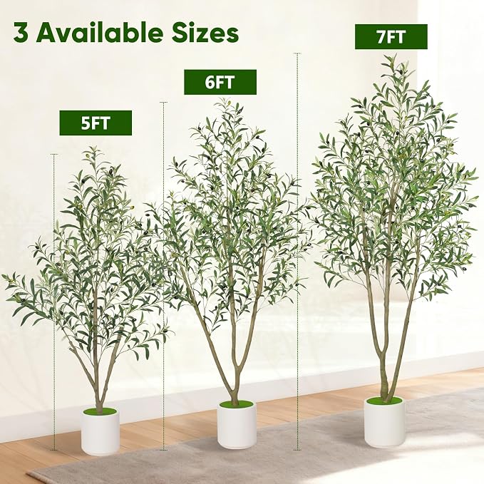Timoo Faux Olive Tree 6FT Tall Olive Trees Artificial Indoor with White Planter, Artificial Plants Indoor Faux Tree with Realistic Leaves and Lifelike Fruits, Fake Plant for Home Office Decor