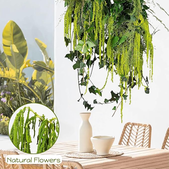 15Pcs Neon Green Preserved Hanging Amaranthus Flowers - 23" Cascading Dried Flower Tassels for Wedding Arch, Backdrop Installations, Vase Arrangements & Home Decor