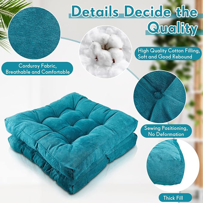 Jerify 4 Pcs Floor Pillow Cushions Large Round Square Large Meditation Floor Pillow for Classroom Adult Meditation Picnic Party Seating Learning Daycare School (Square,Blue)