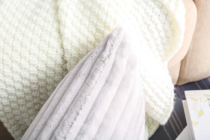 TangDepot Velvet Big Corduroy Pillow Covers 14x14 Light Grey 2-Pack | Soft wide-stripe corduroy pillow cover, hidden zipper, machine washable, easy refresh, for bedroom living room indoor outdoor