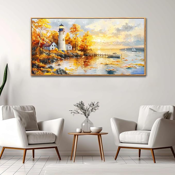 XIGUANGART Beach Sunset Wall Art Coastal Decor Birch Tree Seascape Canvas Prints Ocean Picture for Living Room Decor Landscape Painting Bedroom Large Wall Art Office Artwork Home Decorations 60"x30"