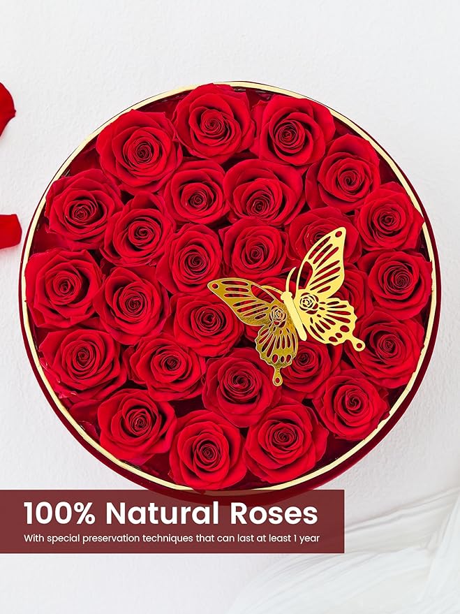 Beaulasting 27-Piece Forever Flowers Roses in a Box Preserved Roses for Her Mother's Day Birthday Flowers for Her Mom Women Wife Valentine's Day (Red)