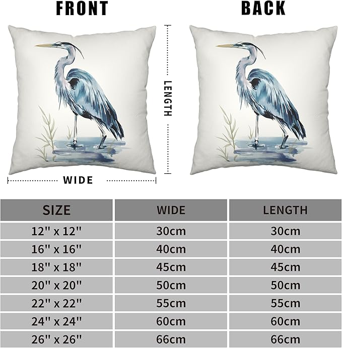 Watercolor Heron Pillow Covers Pelican Throw Pillow Covers 18x18 Set of 2 Summer Bird Pattern Double Sided Printing Pillow Case for Farmhouse Patio Living Room, Cotton Linen
