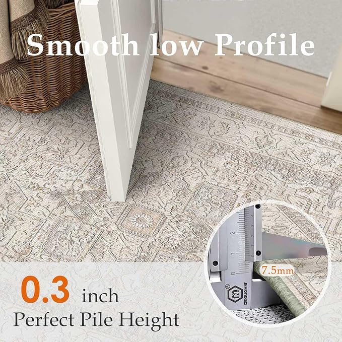 2x6 Washable Vintage Runner Rug Beige Oriental Hallway Kitchen Throw Rug Neutral Non Slip Soft Low Pile Carpet for Bathroom Laundry Bedroom Living Room