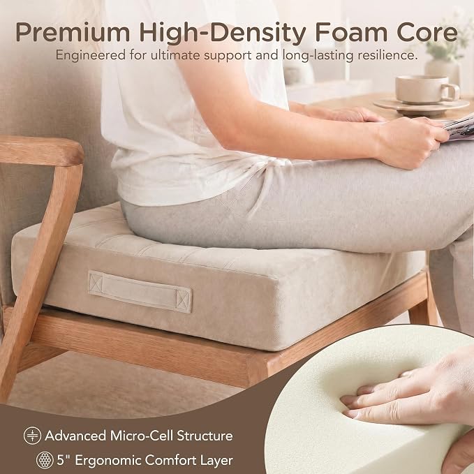 Codi Thick Replacement Couch Cushions, Upholstery Foam with Washable Covers for Sofa Cushion Chair Meditation - 24 × 24 × 5 Inch, High Density Foam, Ivory