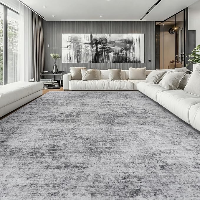 8x10 Area Rugs for Living Room Rug Washable: Modern Large Rug for Dining Room Bedroom Carpet Non Slip 8 by 10 Indoor Abstract Nursery Home Office Grey