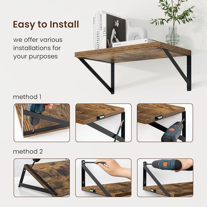 Axeman Deep Floating Shelves | 16 Inch Brown Wall Shelves Set of 2 | 10 Inch Deep Wood Floating Shelves for Wall | 16" W x 10" D Rustic Brown Shelves for Living Room Bathroom Kitchen