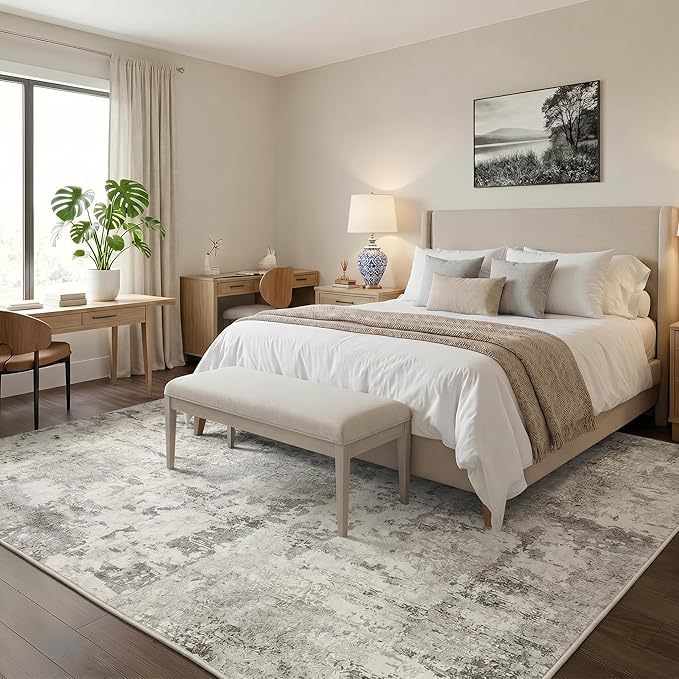 GarveeHome 5x7 Abstract Area Rug, Washable Soft Low Pile Non Slip Accent Rug for Living Room, Bedroom, Dining Room, Modern Neutral Beige Indoor Carpet