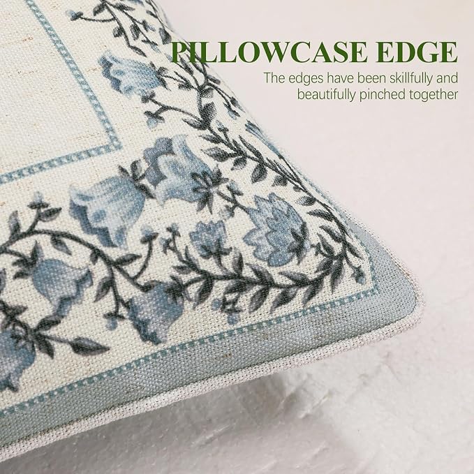 ISAENNE Designer Linen Throw Pillow Cover,Set of 2,28"x12"-Segerman A | Elegant Chinoiserie Rectangle Pillow Cover,Concealed Zipper Design,Floral Pattern,Sofas,Bedroom,Living Room,Lounge Chairs
