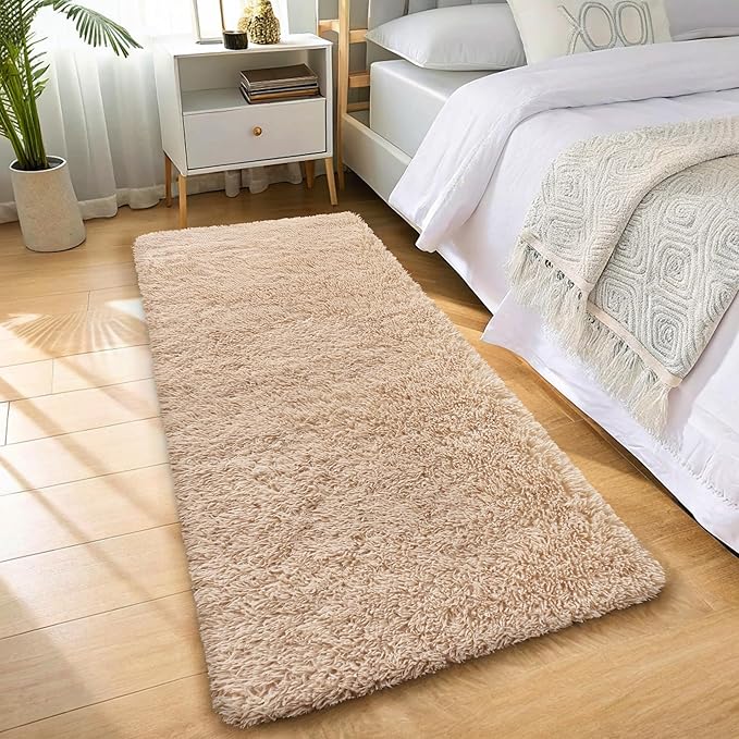 OLANLY 3x10 Machine Washable Runner Rugs for Hallway, Soft Fluffy Shaggy Bedside Rugs for Bedroom, Living Room, Indoor Floor Carpet for Kids Girls and Boys, Nursery Rooms, Home Decor Aesthetic, Beige