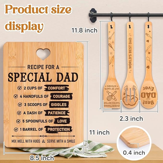 Gifts for Dad - "Recipe for a Special Dad" Cutting Board Dad Birthday Gifts, Bamboo-Made Engraved Birthday Gifts for Dad from Daughter in Kitchen, Gifts for Father Birthday.