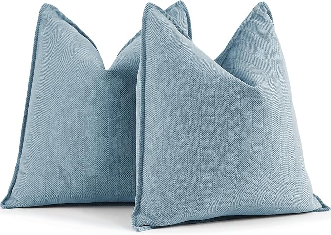 ZWJD Throw Blue Pillow Covers 20x20 inch Set of 2 Chenille Pillow Covers with Elegant Design Soft and Luxurious Decorative Throw Pillows for Couch, Bed, and Home Decor (Light Blue)