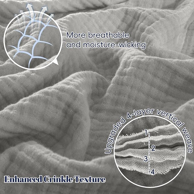 PHF 100% Cotton Muslin Blanket King Size 108"x90", 4-Layer Lightweight Gauze Throw, Breathable Cloud-Soft Minimalist Blanket for Bed, Couch, Camping & Baby, Light Grey, Ideal Gift