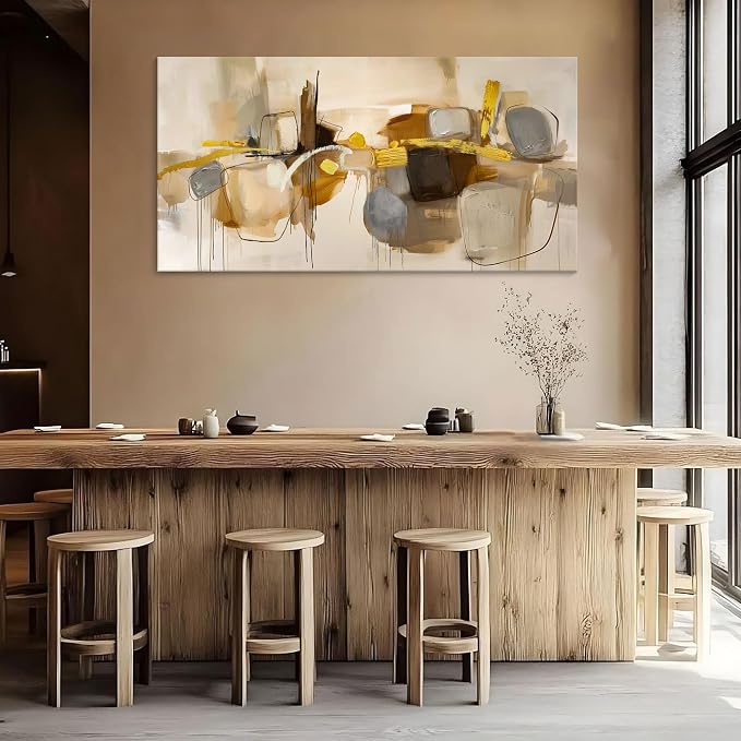 HGUAOA Abstract Wall Art for Living Room - Large Yellow and Orange Geometric Artwork - Modern Paintings for Office Decor - Contemporary Big Wall Decor for Home or Office 24×48IN