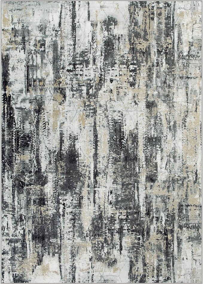 6x9 Area Rugs Washable Rug: Large Modern Abstract Living Room Rug Soft Anti-Skid Thin Carpet Indoor Floor Non-Shedding Carpets for Bedroom Dining Room Farmhouse Nursery Home Office Black Grey Gold