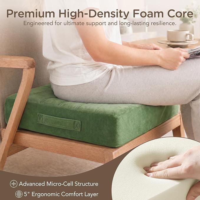 Codi Thick Replacement Couch Cushions 2 Sets, Upholstery Foam with Washable Covers for Sofa Cushion Chair Meditation - 24 × 24 × 5 Inch, High Density Foam, Green