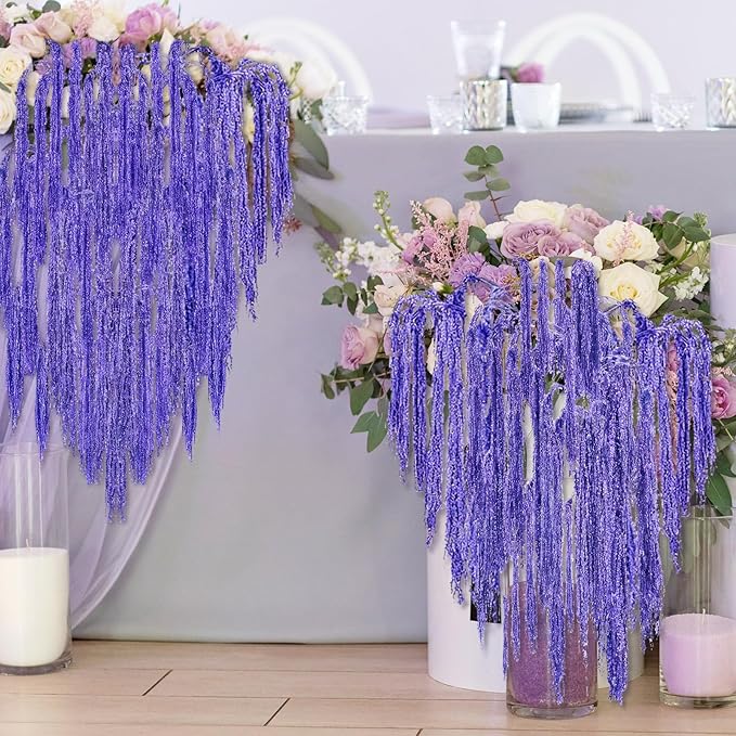 Suncalla 12 Pcs Purple Spring Natural Dried Amaranthus Hanging Flowers Amaranthus Artificial Flowers for Wedding Arch Bouquet Floral Garland Wall Home Decoration (23 Inch)