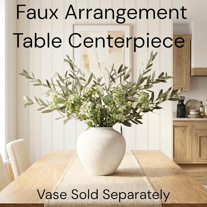 RyddeligHome Faux Arrangement - Olive & White Berry, Realistic Artificial Greenery Stems for Vase, Winter Floral Arrangement for Farmhouse Home Decor, Christmas Table Centerpiece Decor