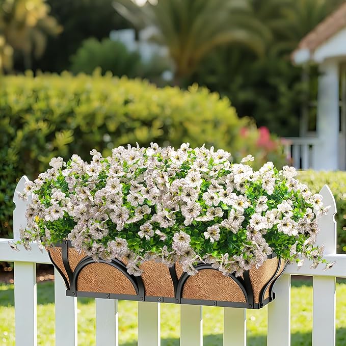 Grunyia 20 Bundles Artificial Flowers for Outdoors, UV Resistant Fake Plants Flowers Greenery Shrubs Plants for Decoration Outside Plants Hanging Planter Home Garden Decor (White)