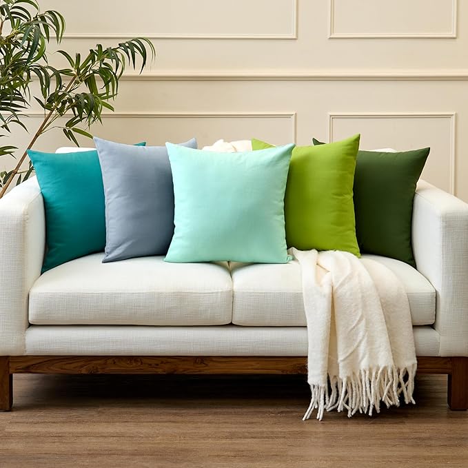 Encasa XO Throw Pillow Covers 18x18 in Set of 4 Egg Blue | No Inserts | Cotton Pillow Covers for Living Room, Bed, Sofa, Couch | Decorative Cushion Covers with Improved Zipper