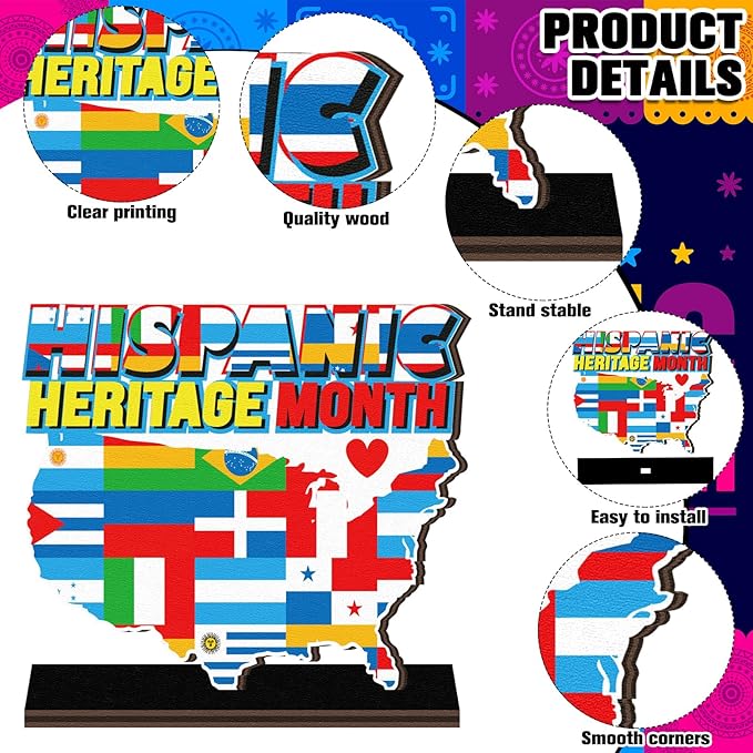 Cinnvoice 6 Pcs Hispanic Haritage Month Table Decorations Wooden Table Centerpieces Rustic Wood Tabletop Sign Decorations for Home Kitchen Office Farmhouse Desk Shelves Party Tiered Tray Decor