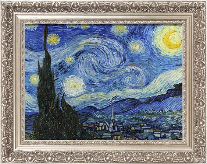 DIY Solid Wood Frame for 16x20 Canvas Oil Paintings, 2.4" Wide Antique Silver Ornate Picture Frame for Landscape Portrait Prints Posters (Empty Frame Only, No Plexiglass & Backing Board)