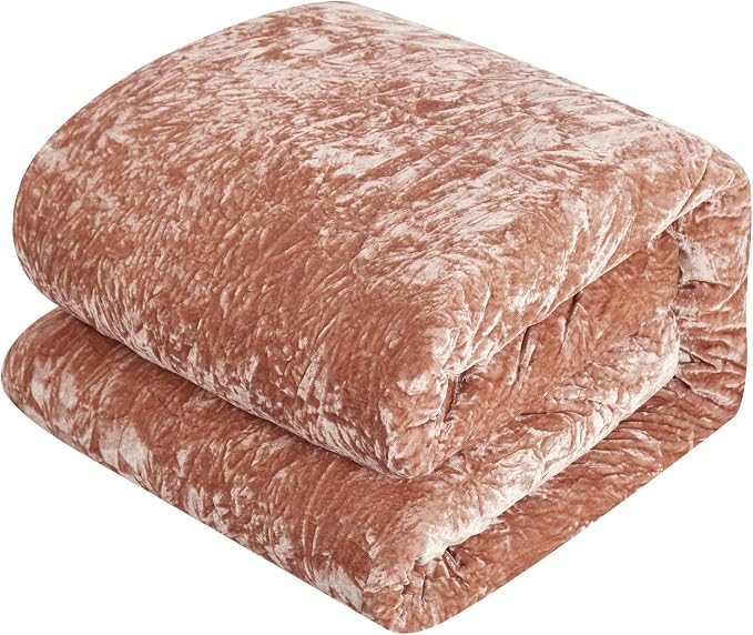 Chic Home Alianna 5 Piece Comforter Set Crinkle Crushed Velvet Bedding - Decorative Pillow Shams Included, King, Blush