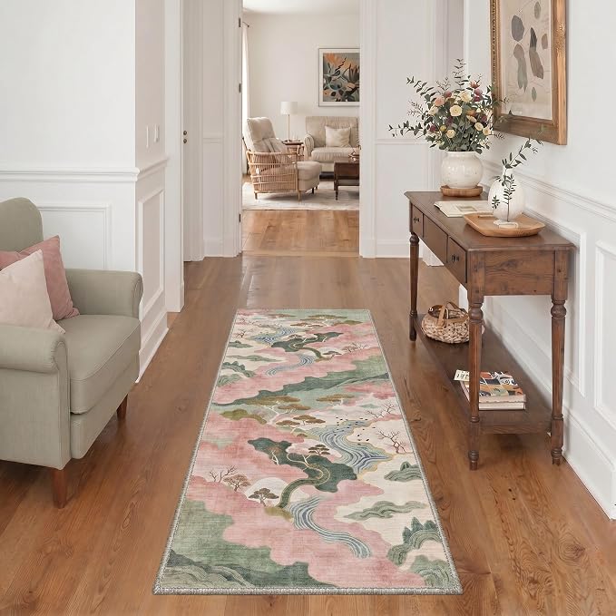 BEIMO Area Rugs 8x10 for Living Room Bedroom, Modern Abstract Machine Washable Rug, Large Soft Low Pile Floor Carpet with Non Slip Backing for Dining Room, Sage Pink