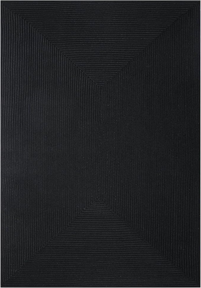 Superior Indoor/ Outdoor Large Area Rug, Reversible Braided Home Floor Decor for Living Room, Kitchen, Entryway, Patio, Front Porch, Deck, Modern, Boho, Farmhouse Style, 8' x 10', Black
