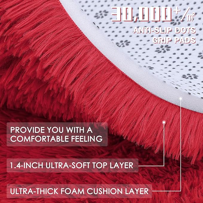 OLANLY 2x4 Machine Washable Runner Rugs for Hallway, Soft Fluffy Shaggy Bedside Rugs for Bedroom, Living Room, Indoor Floor Carpet for Kids Girls and Boys, Nursery Rooms, Home Decor Aesthetic, Red