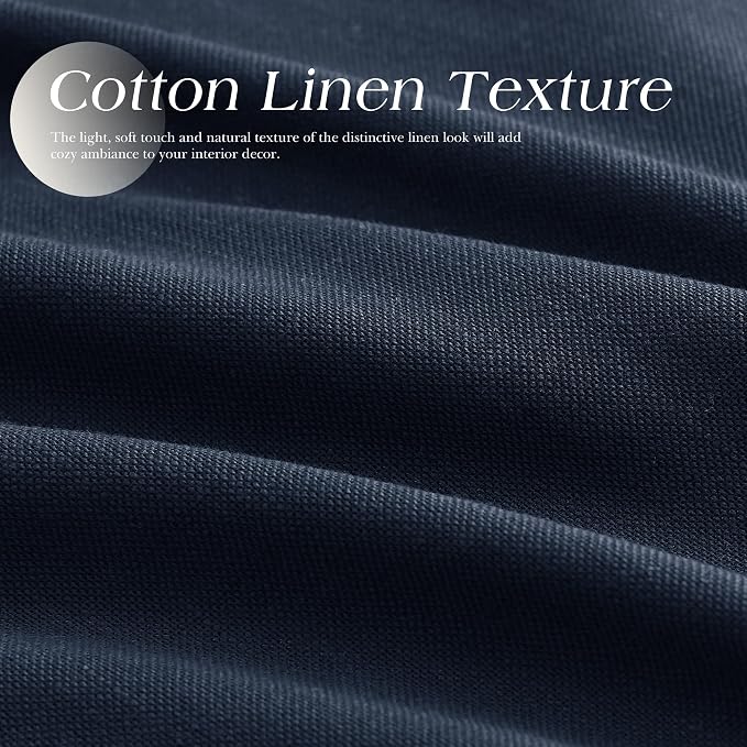 Navy Blue Linen Curtains 102 Inches Length for Living Room Extra Long Grommet Light Filtering Semi Sheer Privacy Bedroom Window Curtain Cotton Textured Panel Modern Farmhouse Aesthetic Decor 52X102