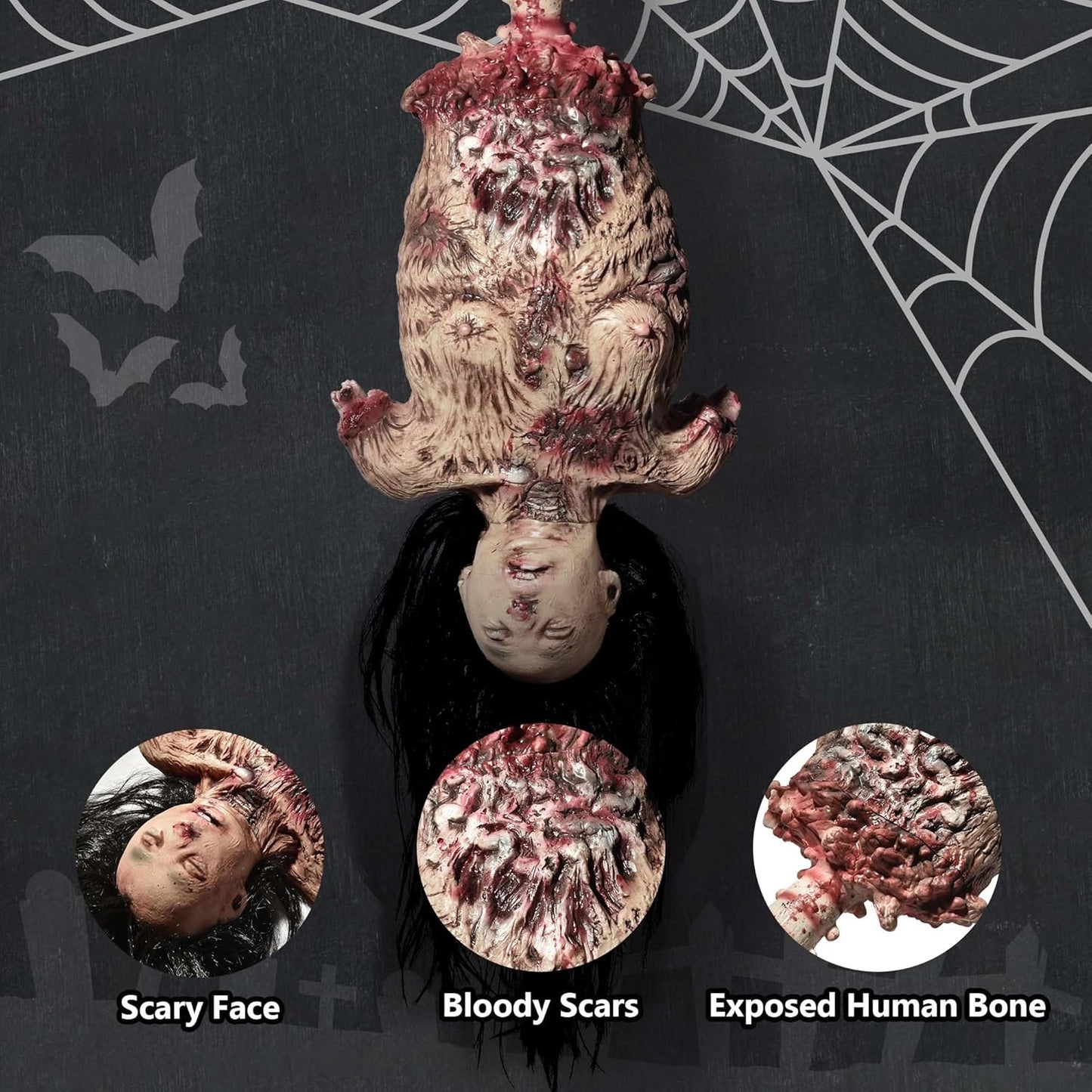 AW 32" Halloween Prop Limbless Woman Corpse Hanging Half Body Haunted House Party Yard Outdoor Decoration 2025