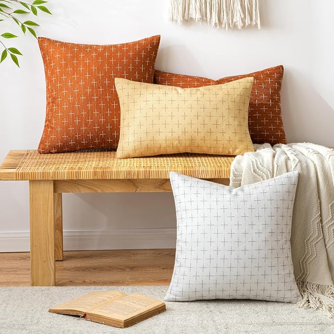 MIULEE Pack of 2 Decorative Burlap Linen Throw Pillow Covers Modern Farmhouse Pillowcase Rustic Woven Textured Cushion Cover for Sofa Couch Bed 20x20 Inch Rust