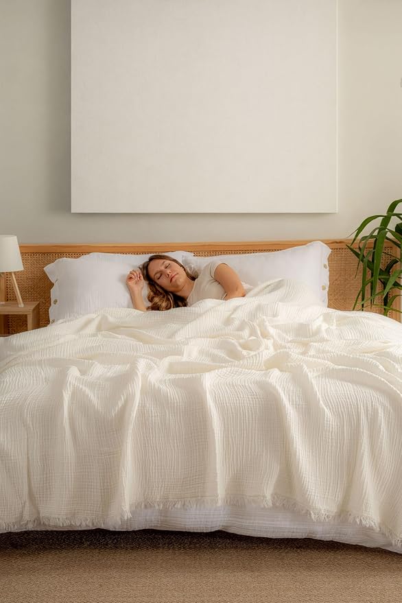 Muslin Blanket - Pure 100% Turkish Cotton Airy Soft Light Versatile Gauze Throw Blanket for Bed, Couch, Sofa (Natural, King Size (95" x 110" inch))