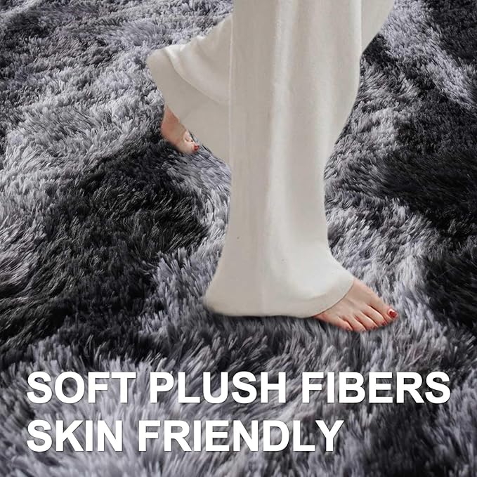 9x12 Ft Extra Large Shag Rugs for Living Room, Ultra Soft Fluffy Furry Area Rugs for Bedroom Indoor Floor, Aesthetic Carpet for Kids Home Decor (Black)
