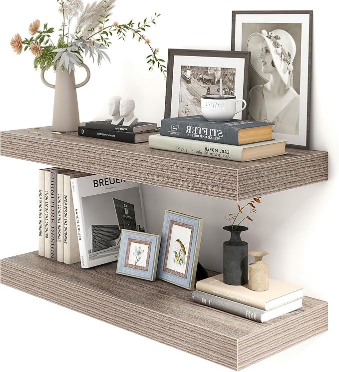 FLYJOE Deep Floating Shelves, 30 Inches Long, Set of 2 | 12 Inch Deep Shelves for Wall, 30'' x 12'' Rustic Grey Wood Shelves for Bathroom Living Room Laundry Room Kitchen