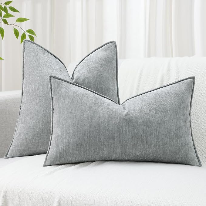 decorUhome Summer Couch Throw Pillow Covers 16x16 Set of 2, Decorative Soft Velvet Modern Cozy Chenille Pillow Cases with Elegant Design for Sofa Bed Living Room Home Decor, Ultimate Gray